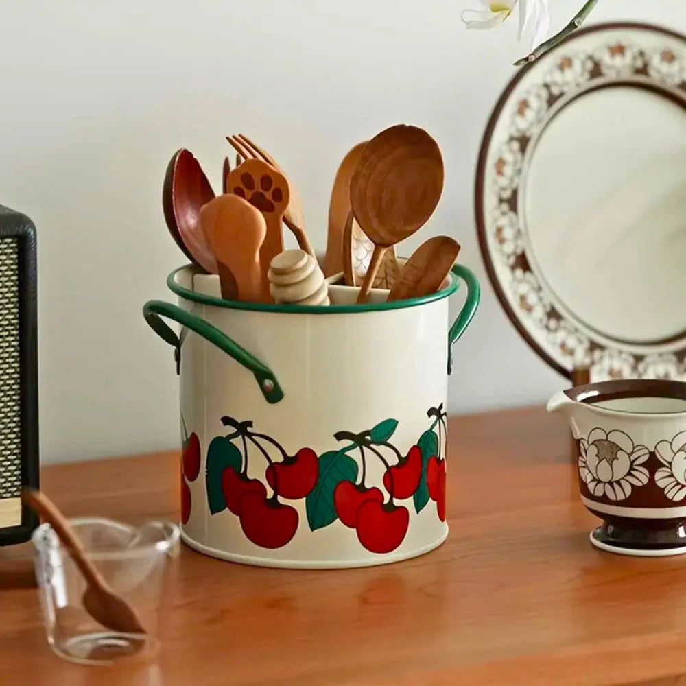 Utensil Holder | Cast Iron & Enamel Finish | Divider Lid