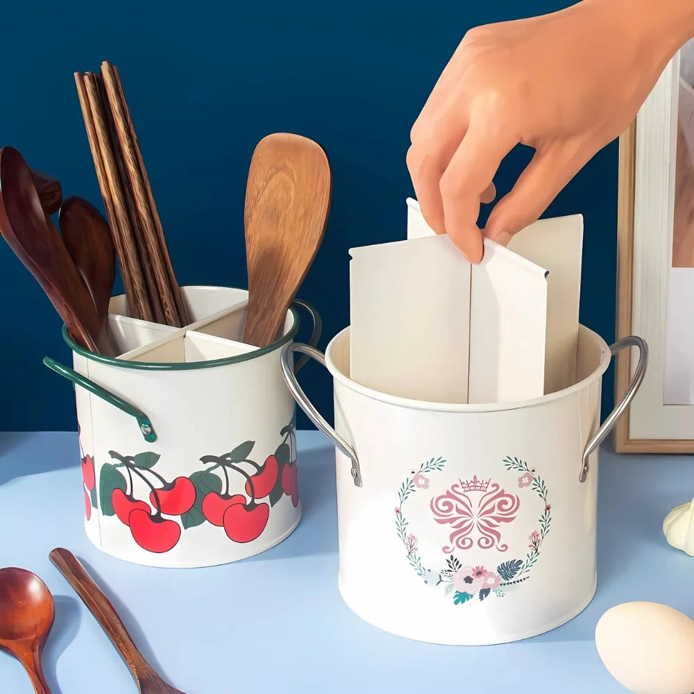 Utensil Holder | Cast Iron & Enamel Finish | Divider Lid