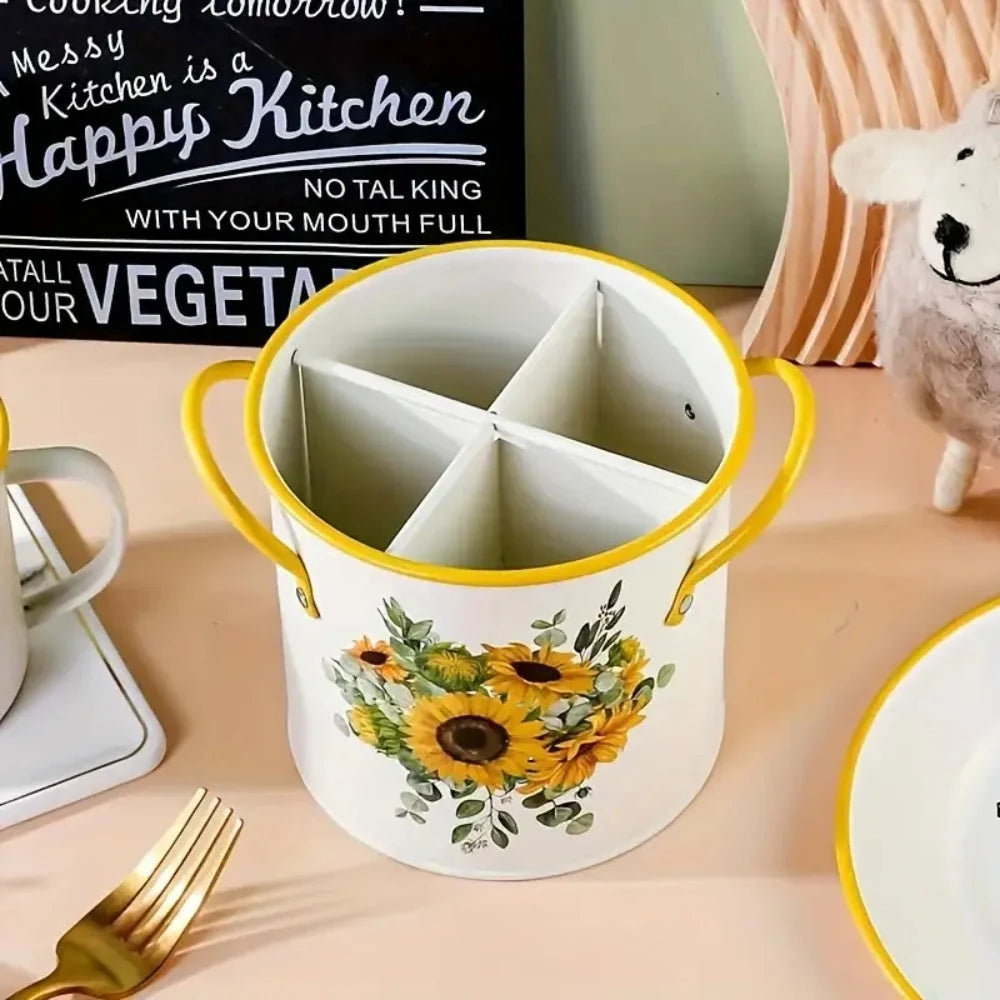 Utensil Holder | Cast Iron & Enamel Finish | Divider Lid