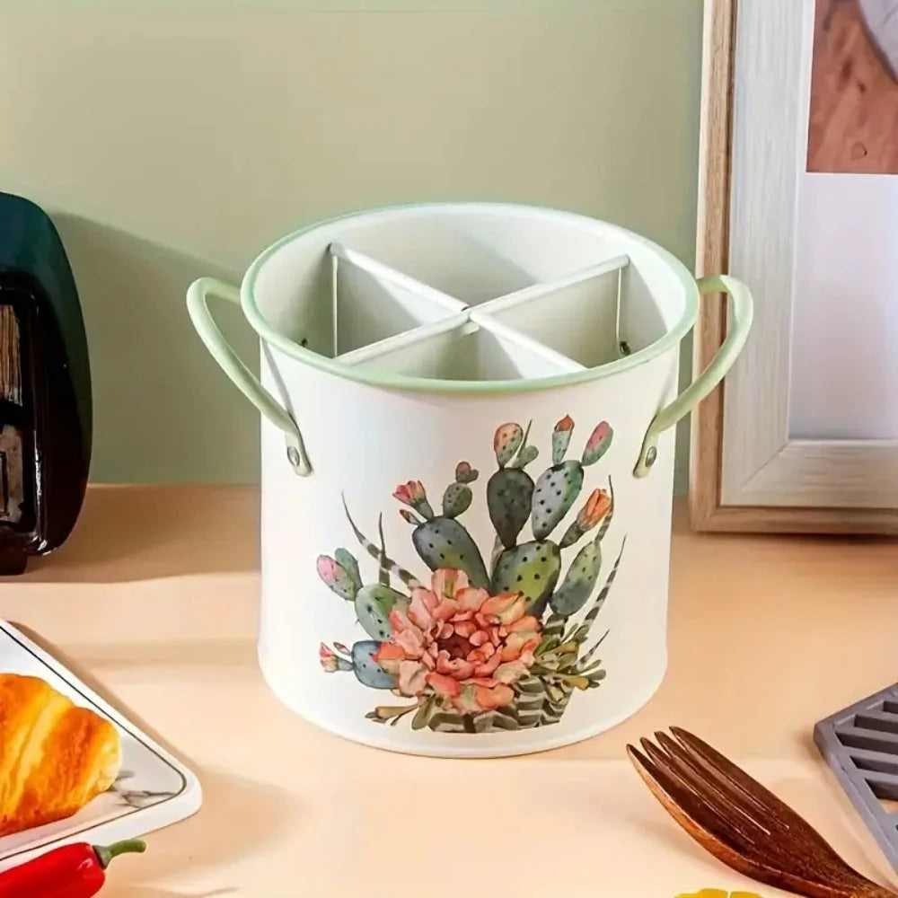 Utensil Holder | Cast Iron & Enamel Finish | Divider Lid