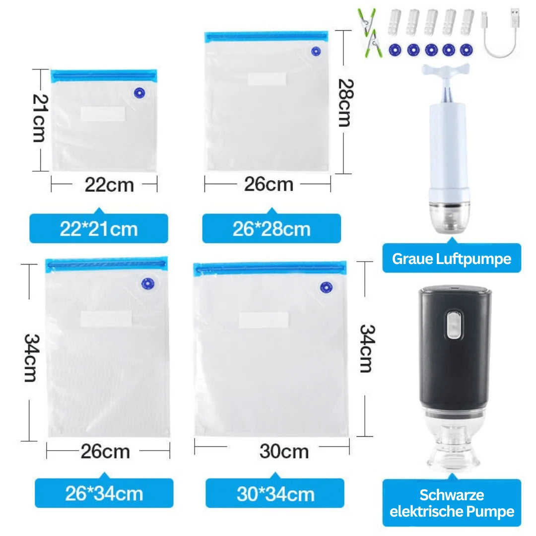 Vacuum Sealer Bags | Reusable Airtight & Freezer/Microwave-Safe | Set of 10 With Hand Pump