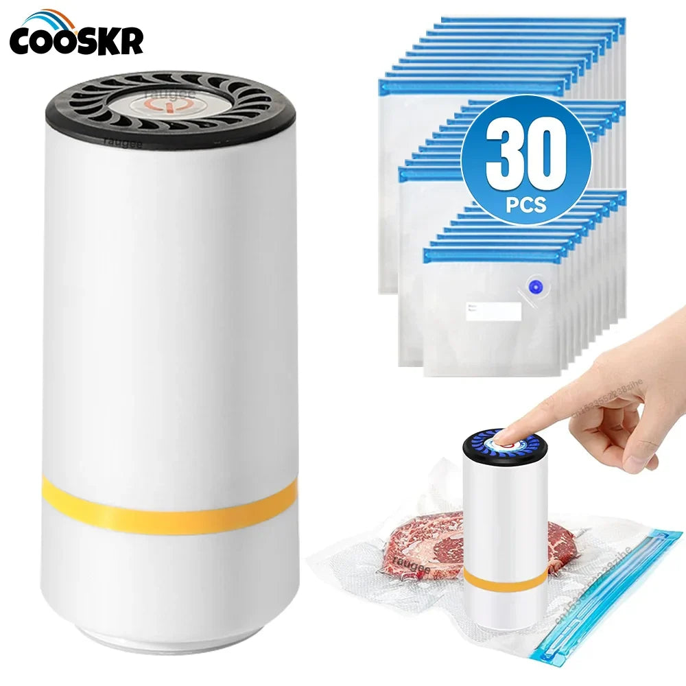 Vacuum Sealer | Portable Rechargeable One-Button | Includes Reusable Bags