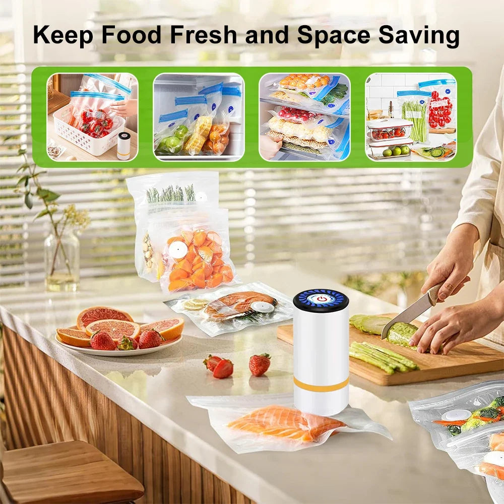 Vacuum Sealer | Portable Rechargeable One-Button | Includes Reusable Bags