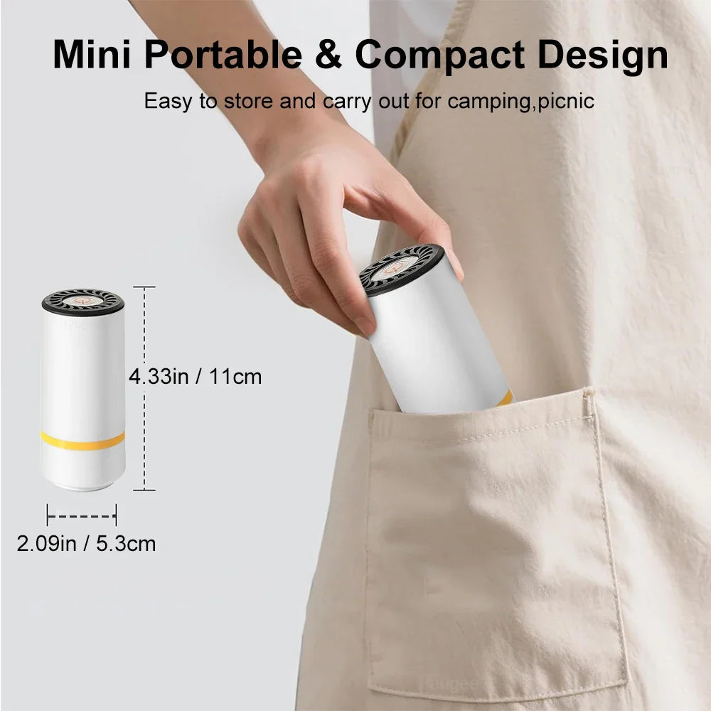 Vacuum Sealer | Portable Rechargeable One-Button | Includes Reusable Bags