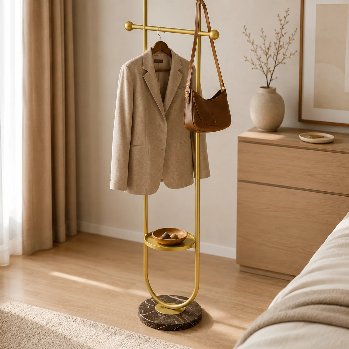 Valet Stand | Sculptural Arch Frame & Marble Base | Built-In Tray