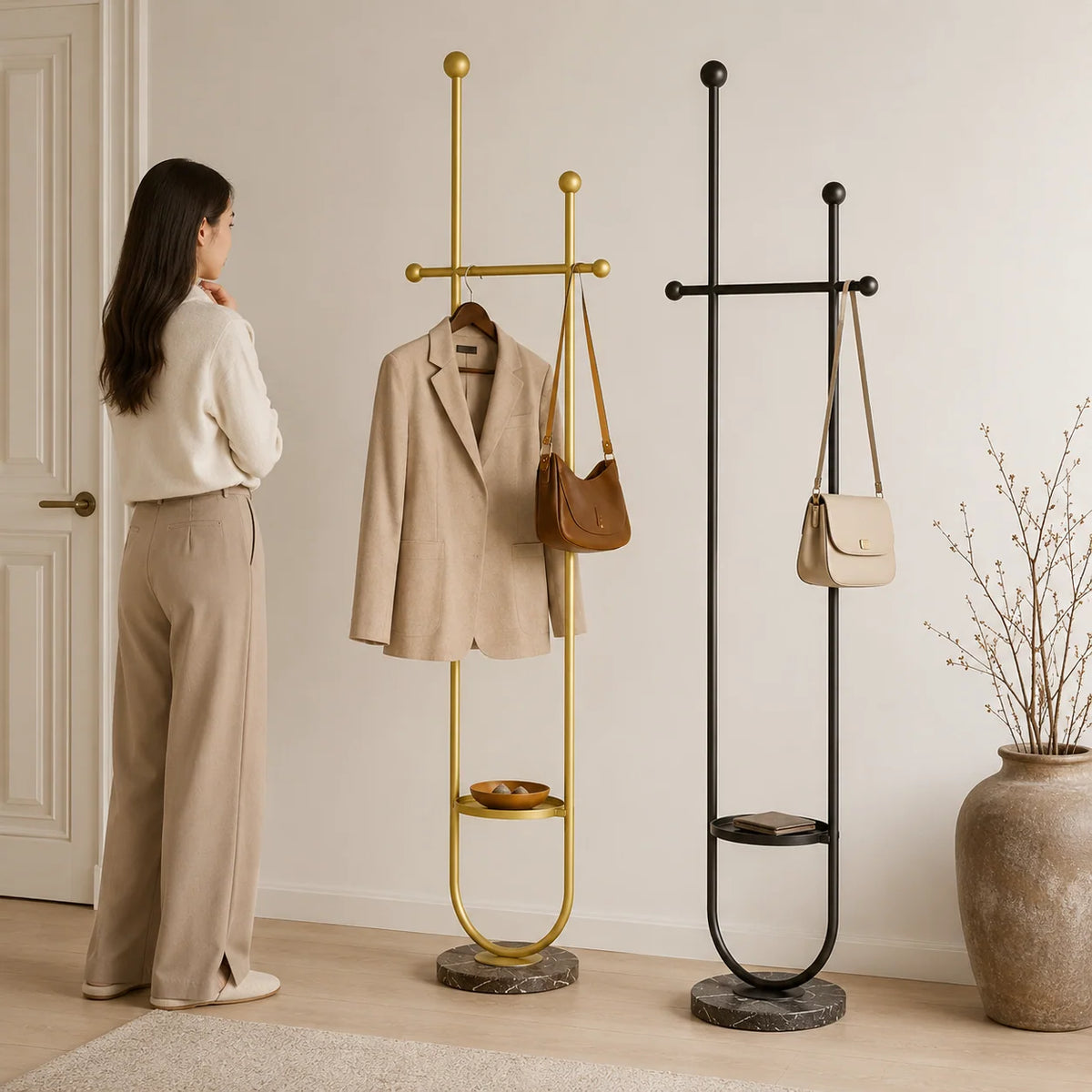 Valet Stand | Sculptural Arch Frame & Marble Base | Built-In Tray
