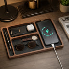Valet Tray | Cushioned Organizer & Angled Phone Dock | Cable Cutouts