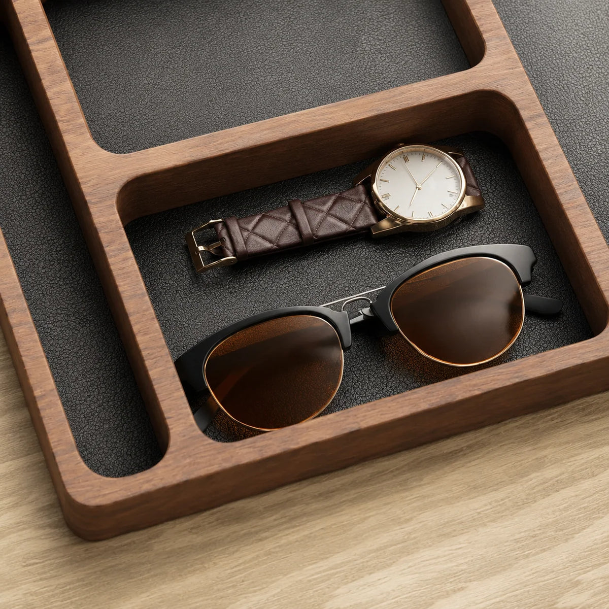 Valet Tray | Cushioned Organizer & Angled Phone Dock | Cable Cutouts
