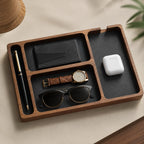 Valet Tray | Cushioned Organizer & Angled Phone Dock | Cable Cutouts