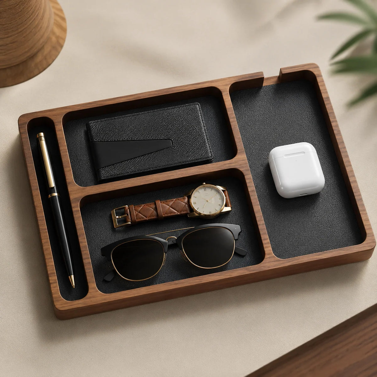 Valet Tray | Cushioned Organizer & Angled Phone Dock | Cable Cutouts