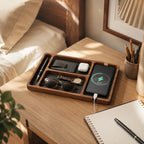 Valet Tray | Cushioned Organizer & Angled Phone Dock | Cable Cutouts