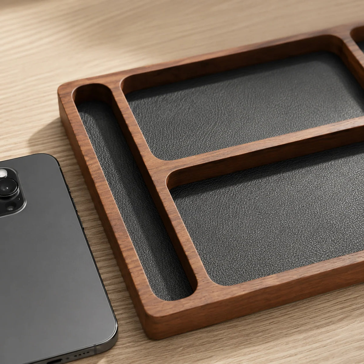 Valet Tray | Cushioned Organizer & Angled Phone Dock | Cable Cutouts