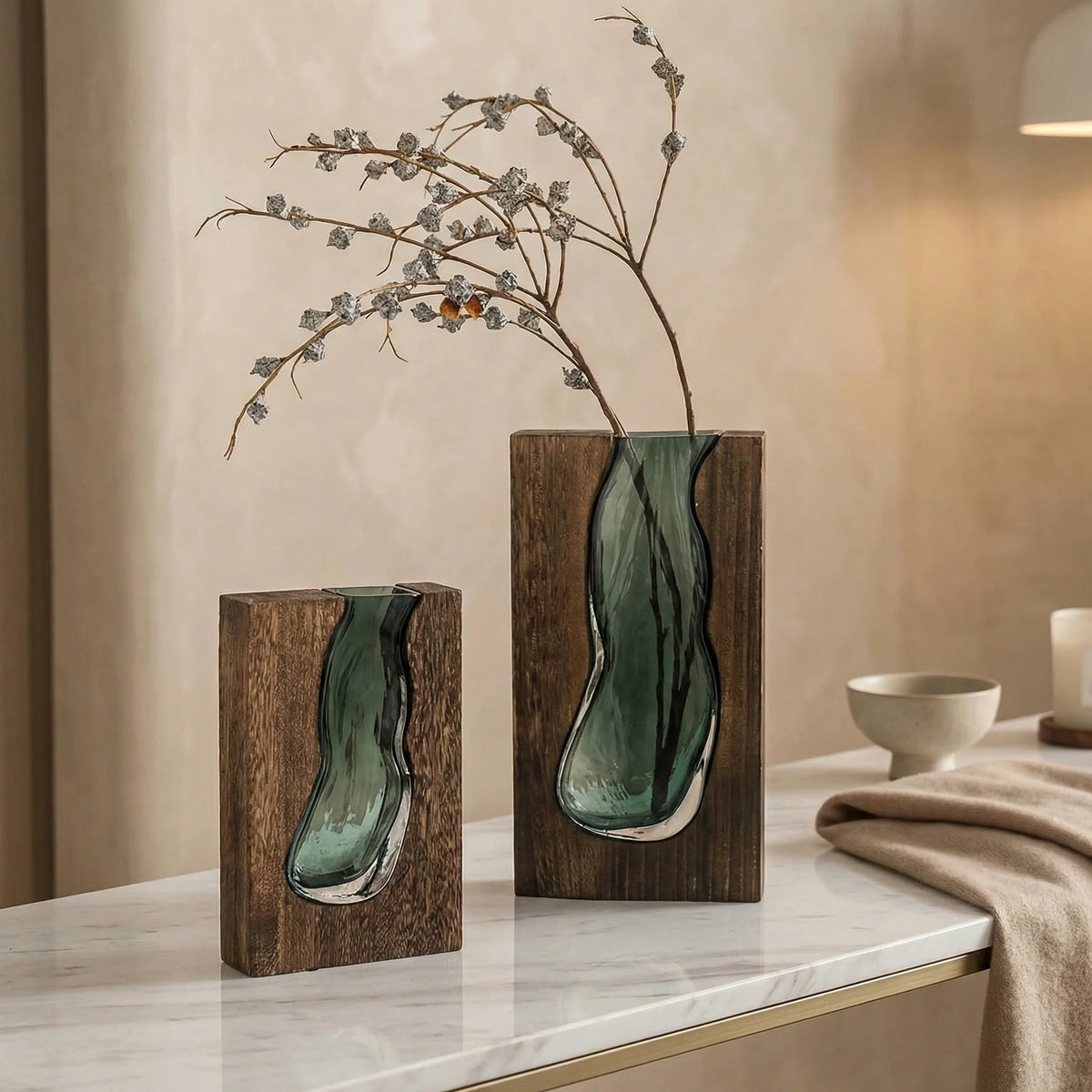 Vase | Nordic Live Edge Glass & Wood