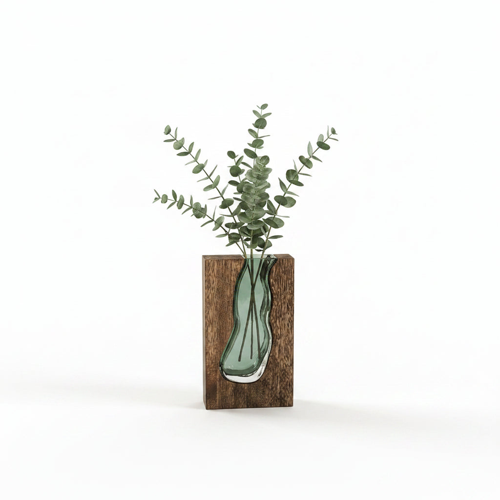 Vase | Nordic Live Edge Glass & Wood