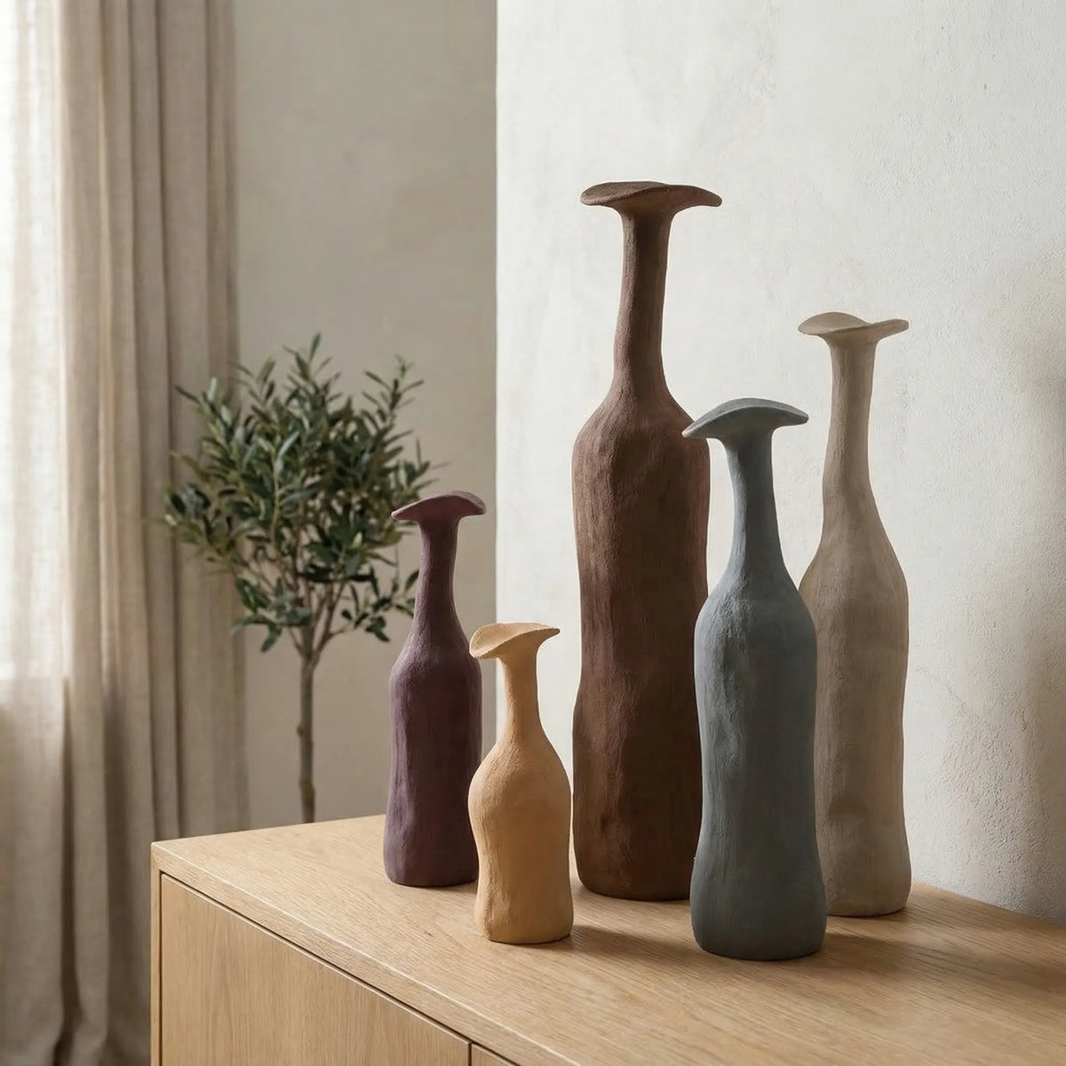 Vase Set | Hand-Shaped & Textured Earth Tones | Set of 5