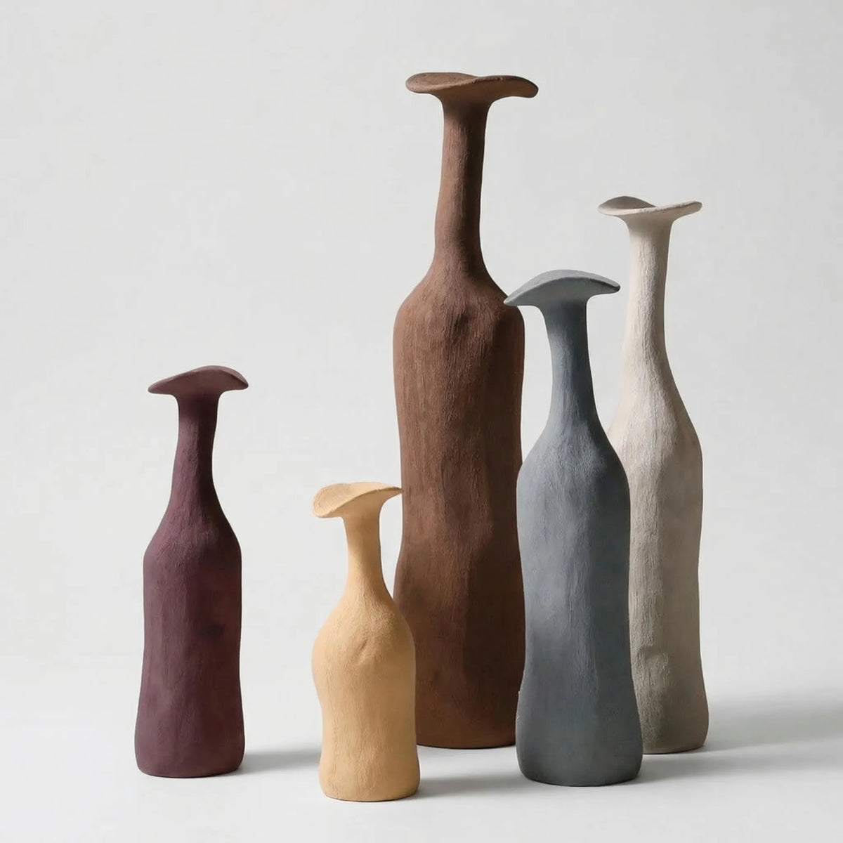 Vase Set | Hand-Shaped & Textured Earth Tones | Set of 5