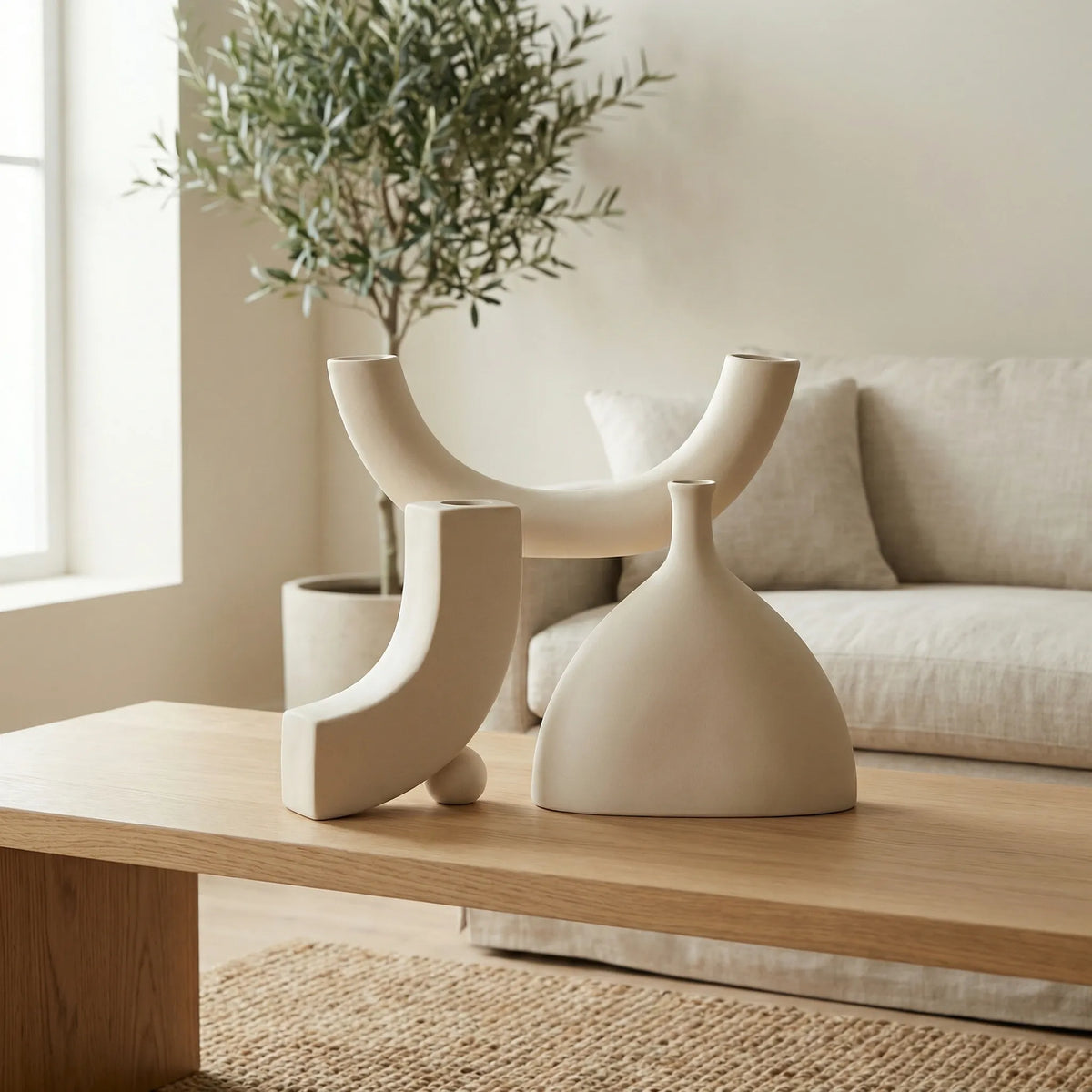 Vase Set | Sculptural Arch Shape & Matte Cream Finish | Set of 3