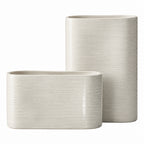 Vases | Oval White Striped Ceramic | Set of 2