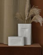 Vases | Oval White Striped Ceramic | Set of 2