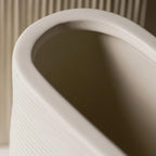 Vases | Oval White Striped Ceramic | Set of 2