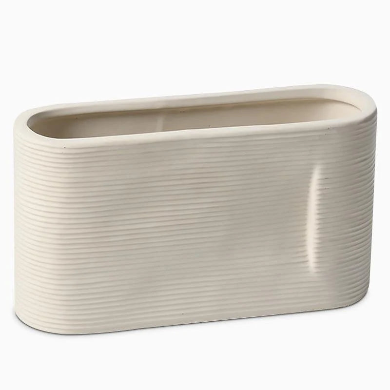 Vases | Oval White Striped Ceramic | Set of 2