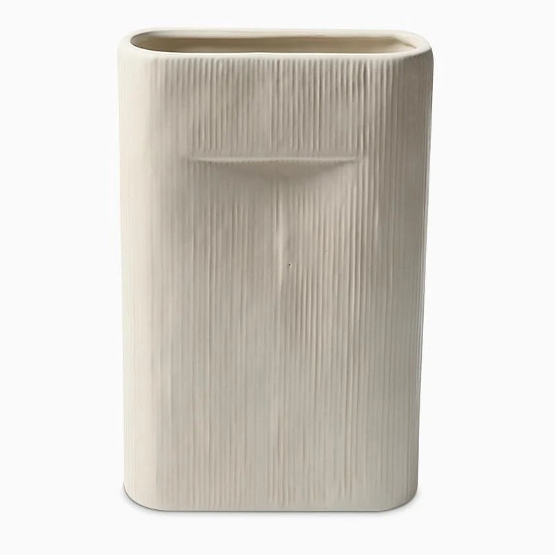 Vases | Oval White Striped Ceramic | Set of 2
