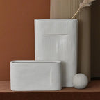 Vases | Oval White Striped Ceramic | Set of 2