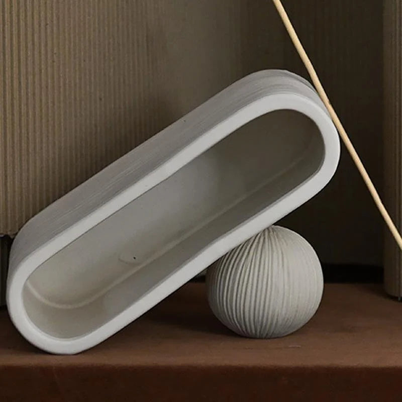 Vases | Oval White Striped Ceramic | Set of 2