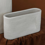 Vases | Oval White Striped Ceramic | Set of 2