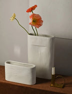 Vases | Oval White Striped Ceramic | Set of 2