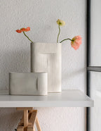 Vases | Oval White Striped Ceramic | Set of 2
