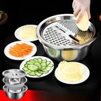 Vegetable Slicer Set | Stainless Steel Blades & Removable Drain Basket | 3-Piece Set