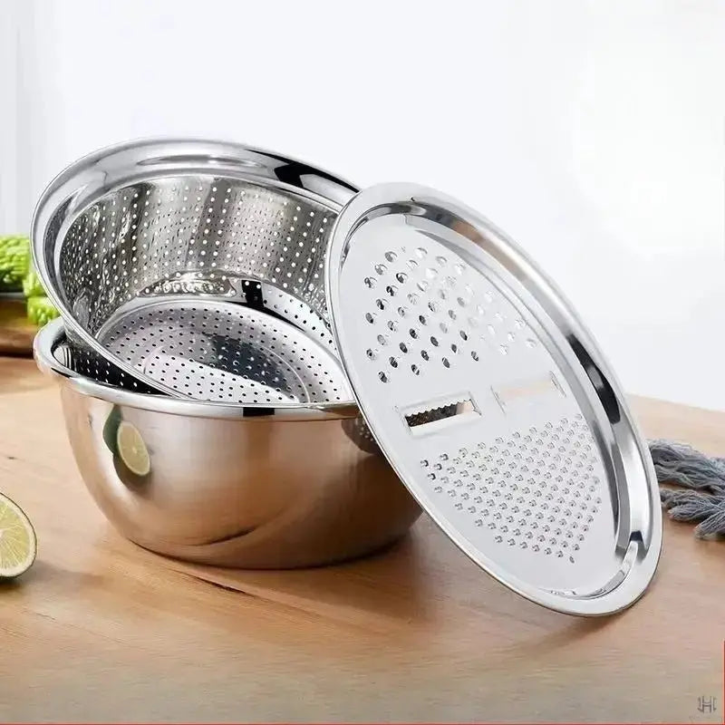 Vegetable Slicer Set | Stainless Steel Blades & Removable Drain Basket | 3-Piece Set