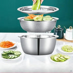 Vegetable Slicer Set | Stainless Steel Blades & Removable Drain Basket | 3-Piece Set