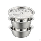 Vegetable Slicer Set | Stainless Steel Blades & Removable Drain Basket | 3-Piece Set
