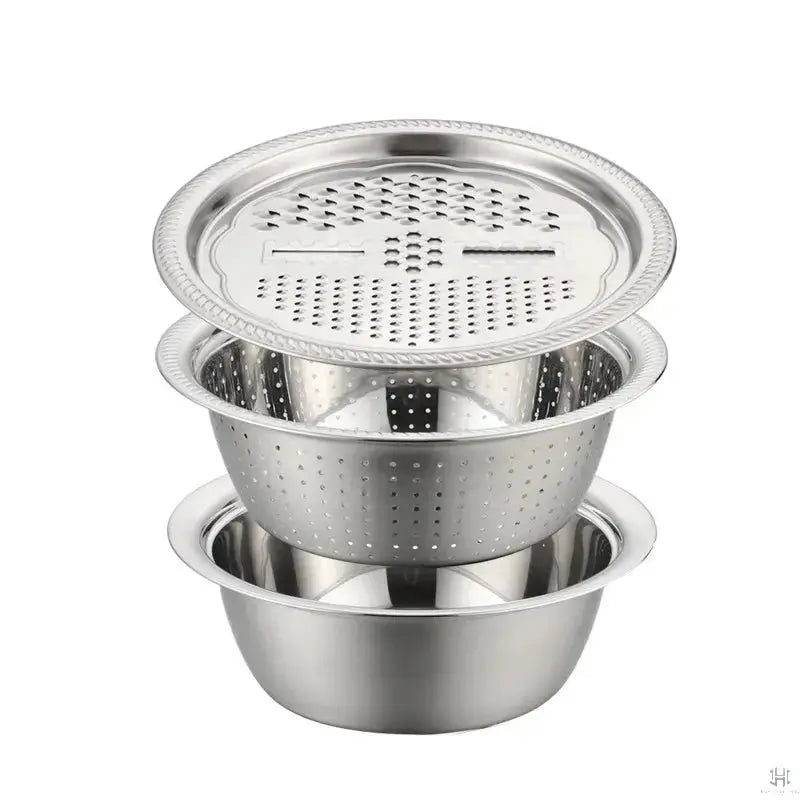 Vegetable Slicer Set | Stainless Steel Blades & Removable Drain Basket | 3-Piece Set