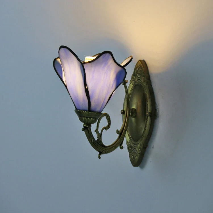 Vintage Tiffany Petal Window 1-Light Wall Lamp