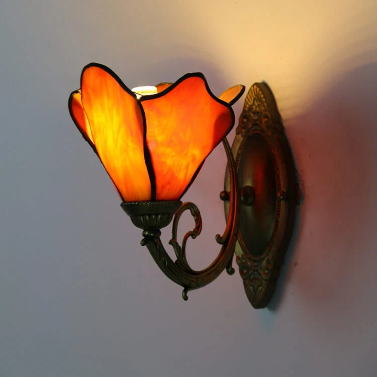 Vintage Tiffany Petal Window 1-Light Wall Lamp