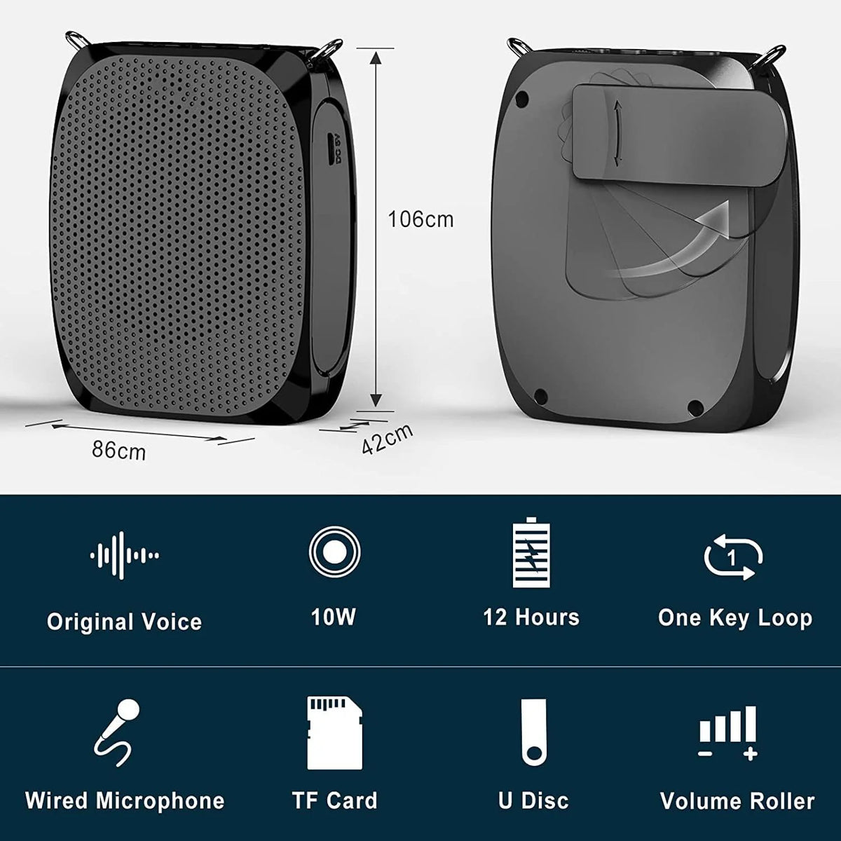 Voice Amplifier | 10W & 12-Hour Battery | Adjustable Gooseneck Mic