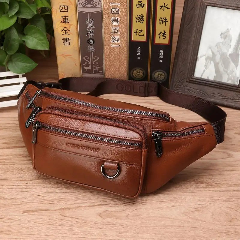 Waist Bag | Genuine Cowhide Leather & Multi-Pocket | Adjustable Strap Up To 130 cm