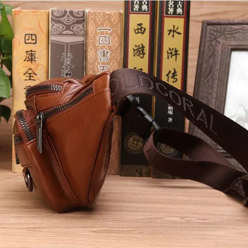 Waist Bag | Genuine Cowhide Leather & Multi-Pocket | Adjustable Strap Up To 130 cm
