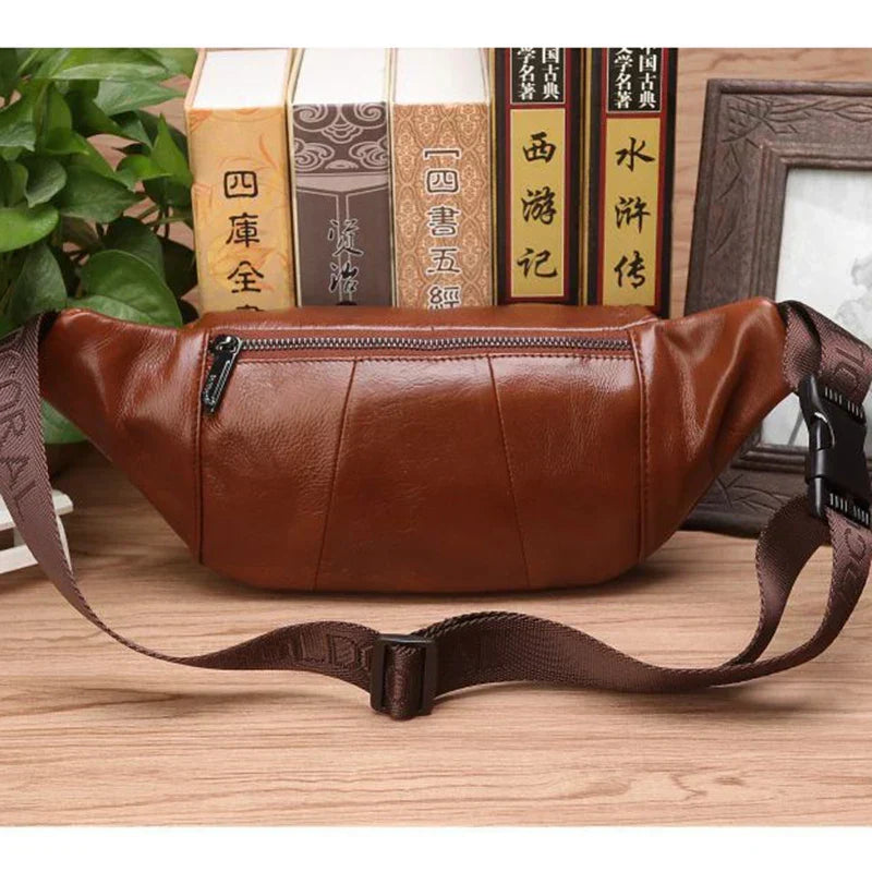 Waist Bag | Genuine Cowhide Leather & Multi-Pocket | Adjustable Strap Up To 130 cm