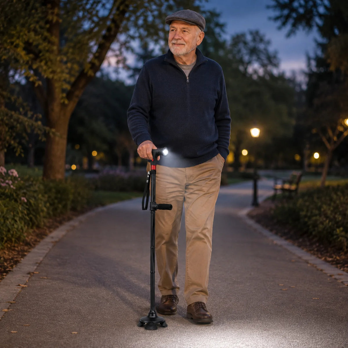 Walking Stick | Built-In LED & One-Touch Alarm | Adjustable