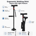 Walking Stick | Built-In LED & One-Touch Alarm | Adjustable