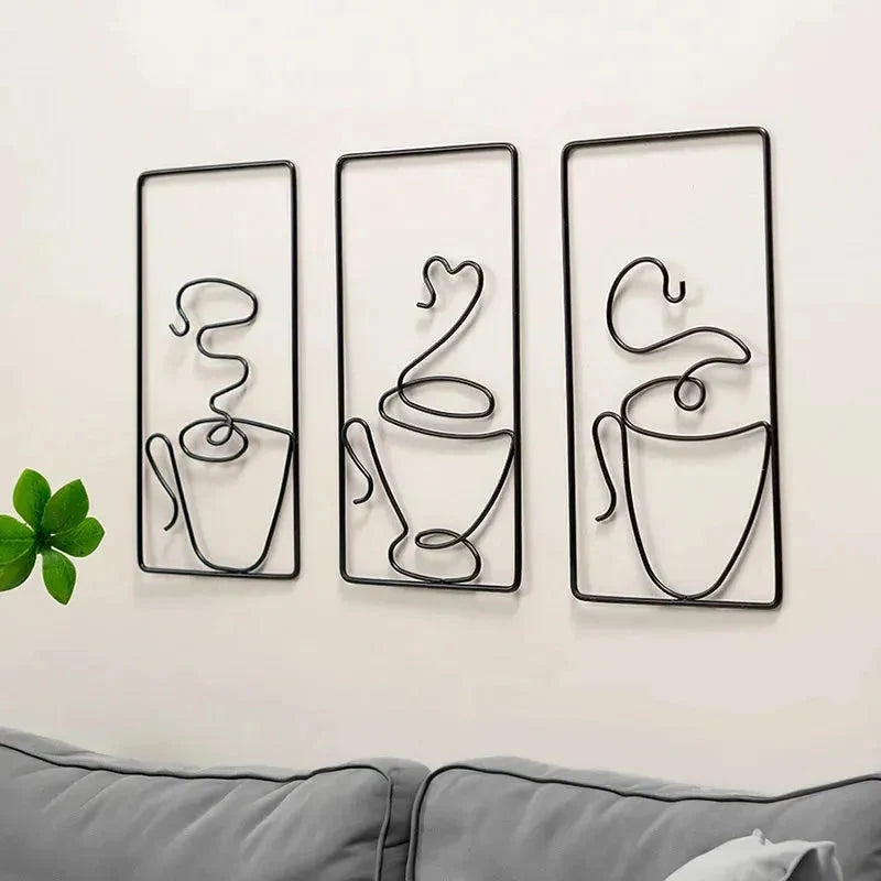 Wall Art | Stylized Coffee Cup Motif | Flat Metal Panel