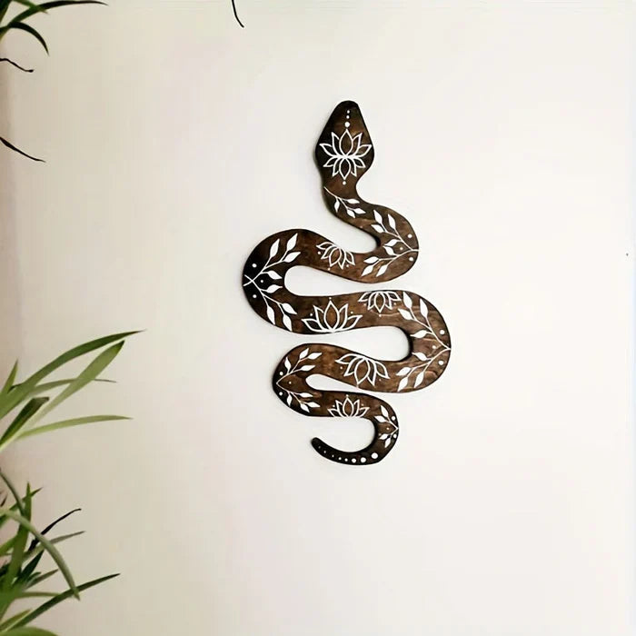 Wall Art | Carved Snake & Lotus Motif | Handcrafted Wood Panel