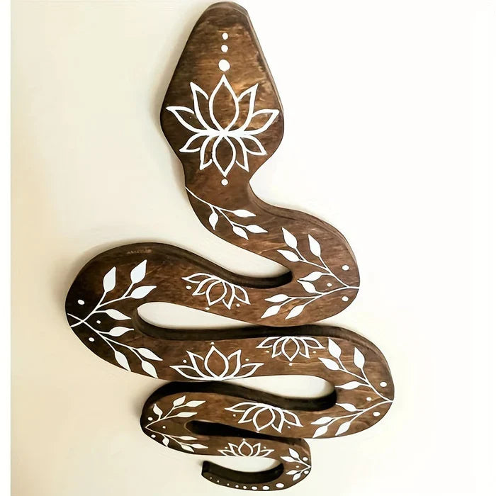Wall Art | Carved Snake & Lotus Motif | Handcrafted Wood Panel