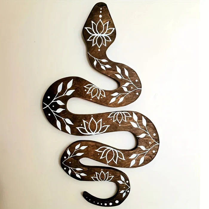 Wall Art | Carved Snake & Lotus Motif | Handcrafted Wood Panel