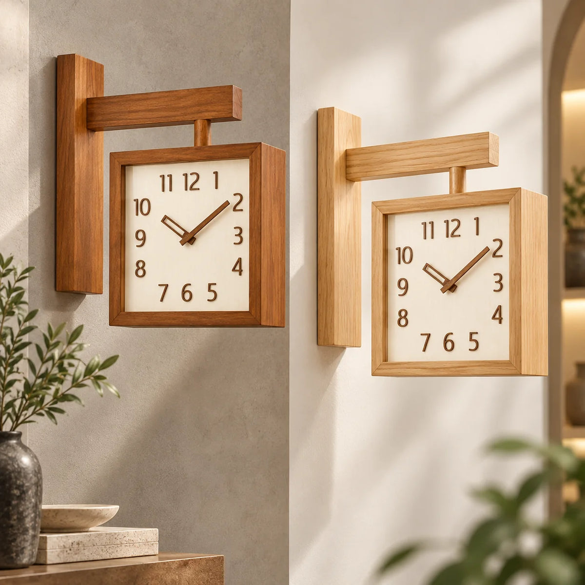 Wall Clock | Dual-Sided Solid Wood & Glass