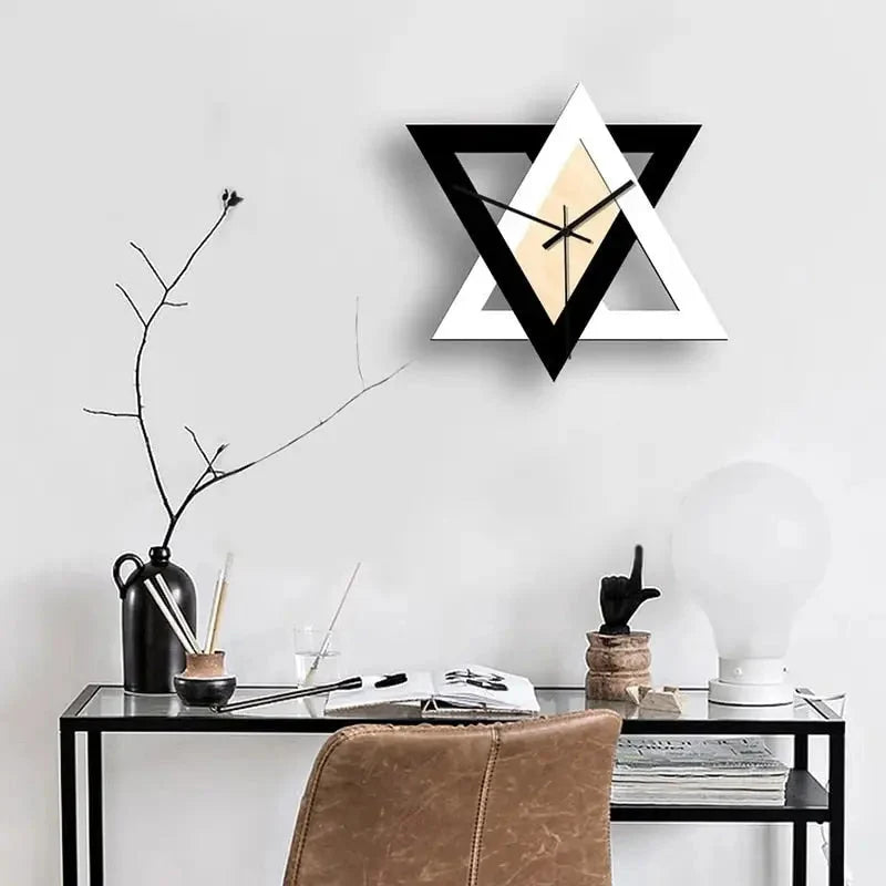 Wall Clock | Geometric Black & White Triangle